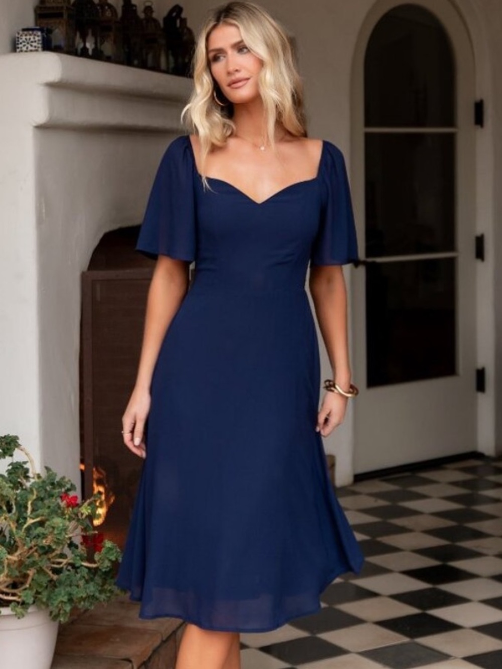 Baltic Born Colette Navy Blue Sweatheart Midi Dress Large
